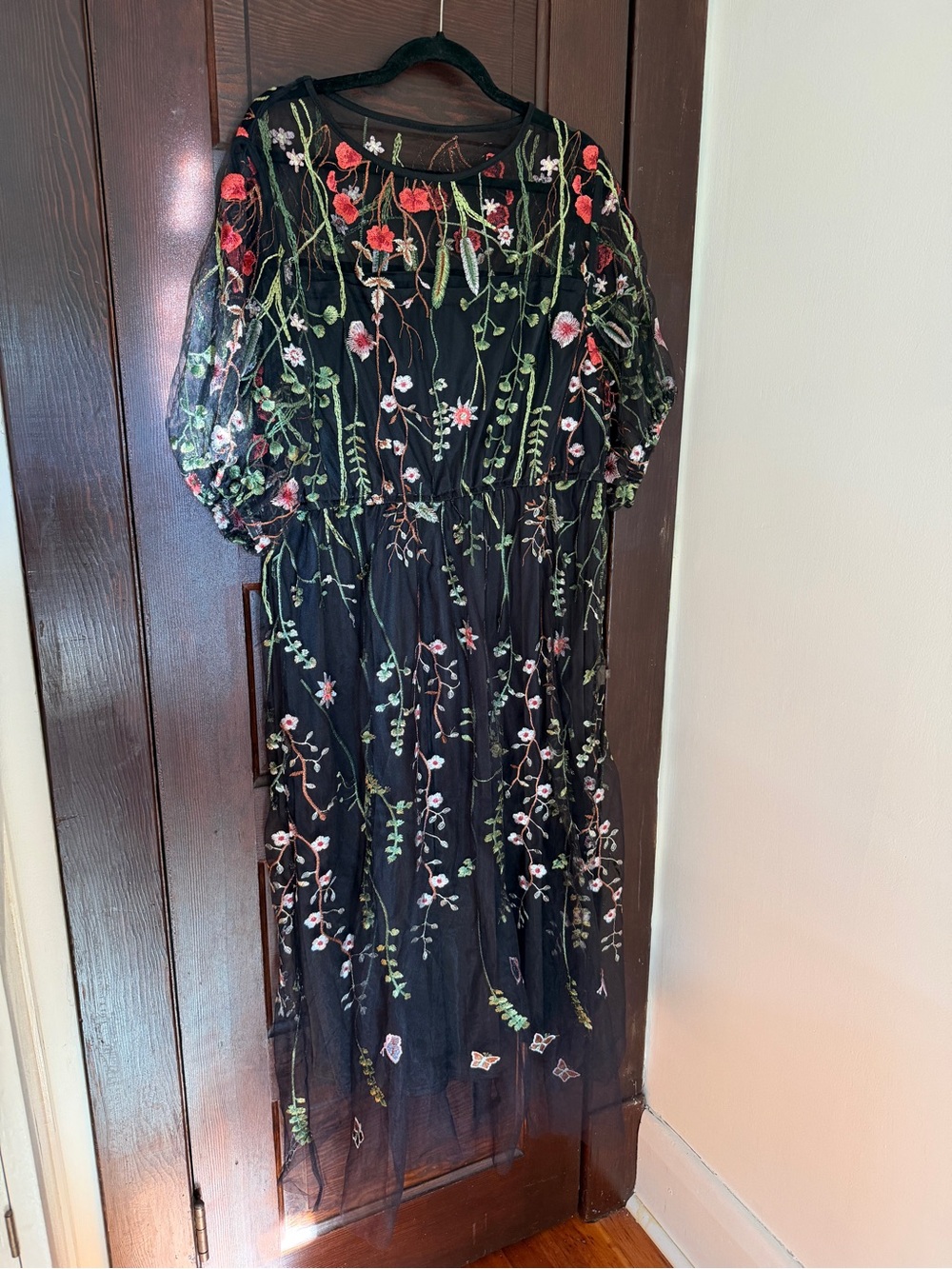 Embroidered Floral Mesh Dress